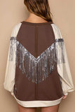 POL Balloon Sleeve French Terry Sweatshirt with Sequin Tassel - Trendsi - Flyclothing LLC