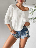 V-Neck Three-Quarter Sleeve Knit Top - Trendsi - Flyclothing LLC