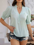 Devine Frill Notched Short Sleeve Blouse - Trendsi - Flyclothing LLC