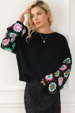 Crochet Round Neck Long Sleeve Knit Top - Trendsi - Flyclothing LLC