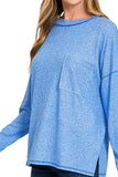 Zenana Soft Melange Hacci Round-Neck Long Sleeve T-Shirt - Trendsi - Flyclothing LLC