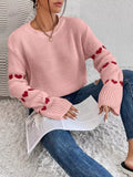 Heart Pattern Round Neck Sweater - Trendsi - Flyclothing LLC