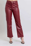 Judy Blue Full Size High Waist Tummy Control Faux Leather Straight Pants Plus Size - Trendsi - Flyclothing LLC