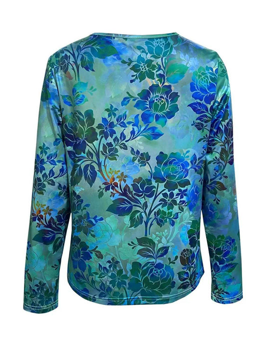 Printed V-Neck Long Sleeve Blouse - Trendsi - Flyclothing LLC