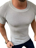 Men's Round Neck Short Sleeve Ribbed Knit T-Shirt - Trendsi - Flyclothing LLC