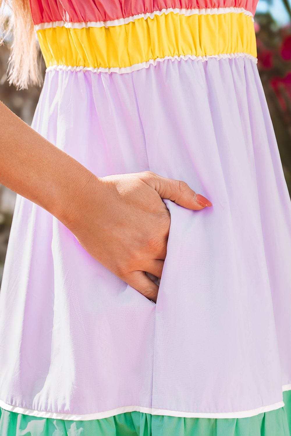 Color Block Flowy Tiered Maxi Dress with Pockets - Trendsi - Flyclothing LLC