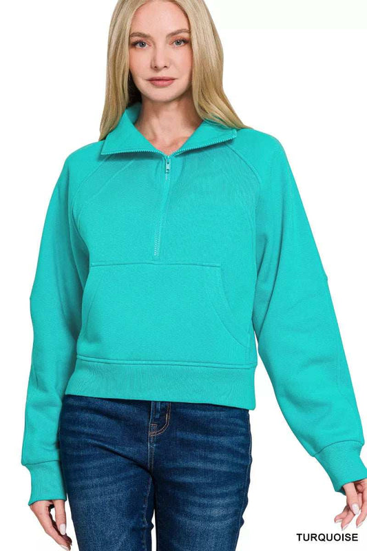 Zenana Fleece Half Zip Kangaroo Pocket Sweatshirts - Trendsi - Flyclothing LLC