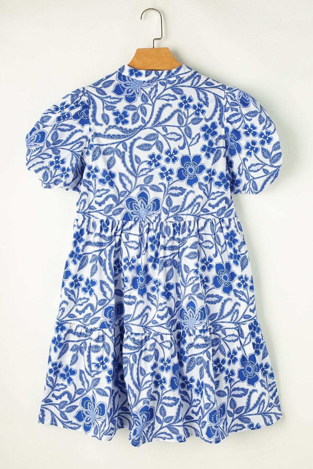 Printed Notched Puff Sleeve Dress - Trendsi - Flyclothing LLC