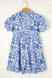 Printed Notched Puff Sleeve Dress - Trendsi - Flyclothing LLC