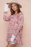 BiBi Aztec Print French Terry Top with Thumb Opening - Trendsi - Flyclothing LLC
