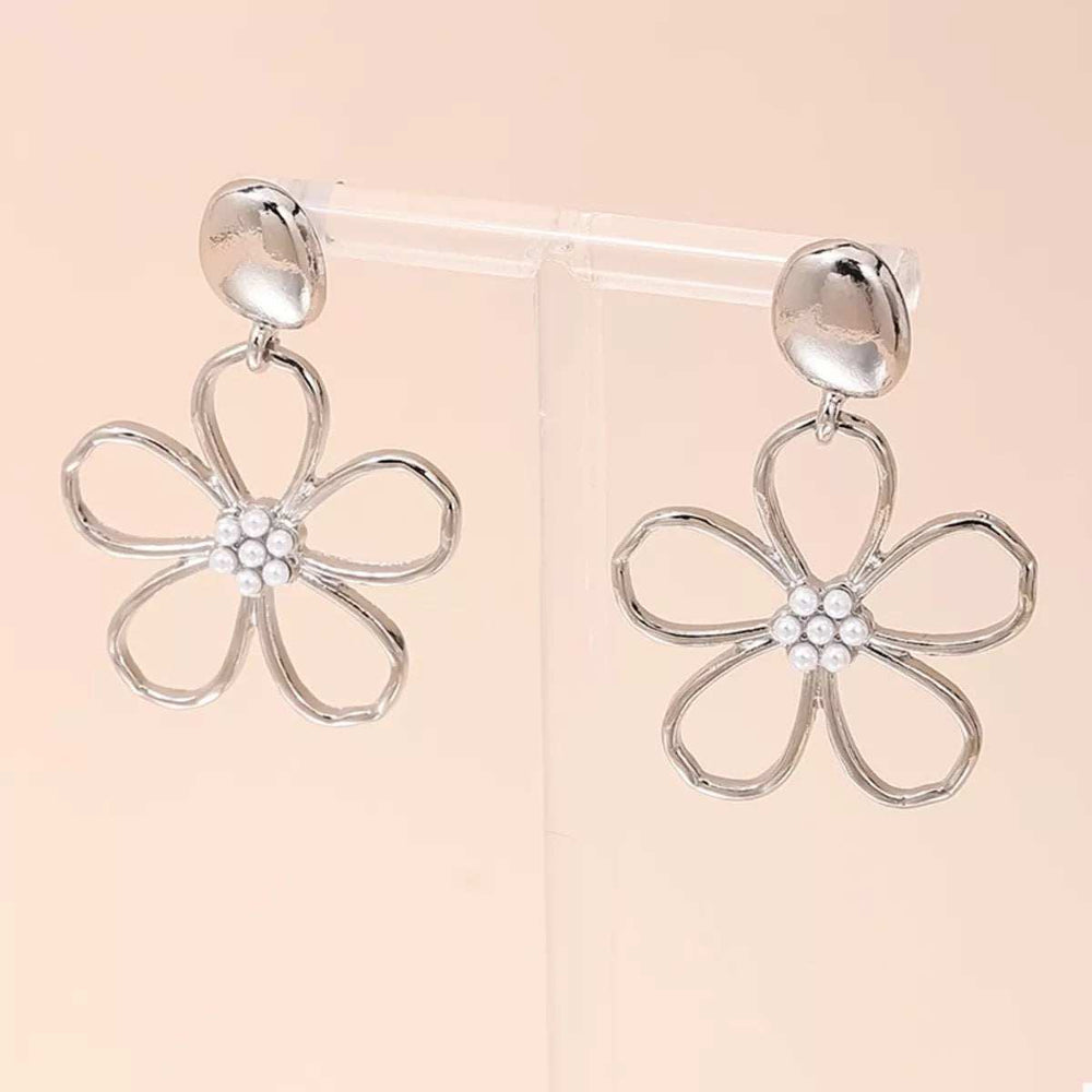 Alloy Flower Drop Earrings - Trendsi - Flyclothing LLC