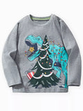 Children's Dinosaur Christmas Tree Graphic Long Sleeve T-Shirt - Trendsi - Flyclothing LLC