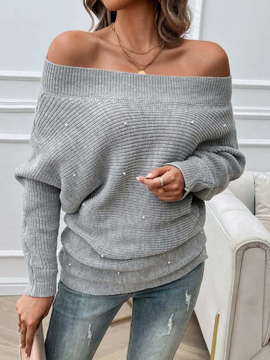 Devine Pearl Detail Long Sleeve Sweater - Trendsi - Flyclothing LLC