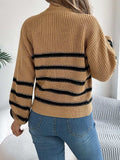Striped Round Neck Long Sleeve Sweater - Trendsi - Flyclothing LLC
