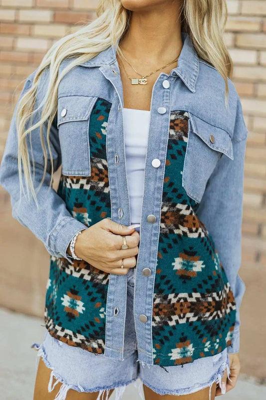 Pocketed Button Up Long Sleeve Denim Jacket - Trendsi - Flyclothing LLC