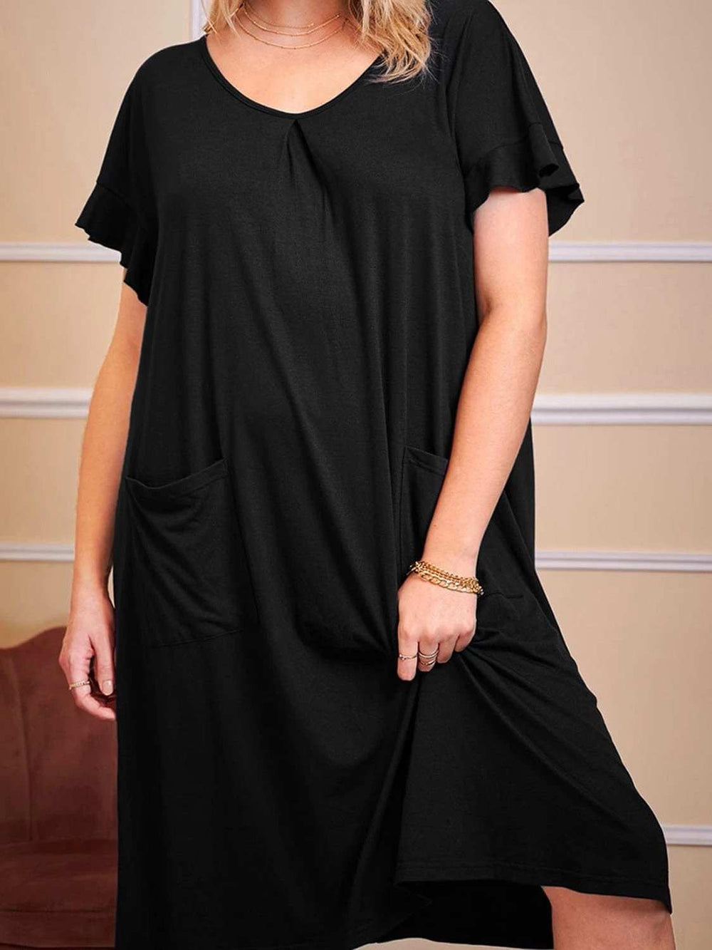 Plus Size Round Neck Short Sleeve Lounge Dress - Trendsi - Flyclothing LLC