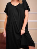 Plus Size Round Neck Short Sleeve Lounge Dress - Trendsi - Flyclothing LLC
