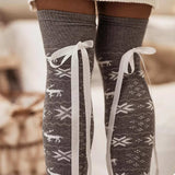 Christmas Bow Knee-High Socks - Trendsi - Flyclothing LLC