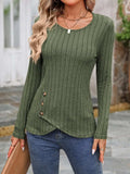 Decorative Button Round Neck Long Sleeve T-Shirt - Trendsi - Flyclothing LLC