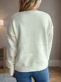 V-Neck Dropped Shoulder Long Sleeve Sweater - Trendsi - Flyclothing LLC