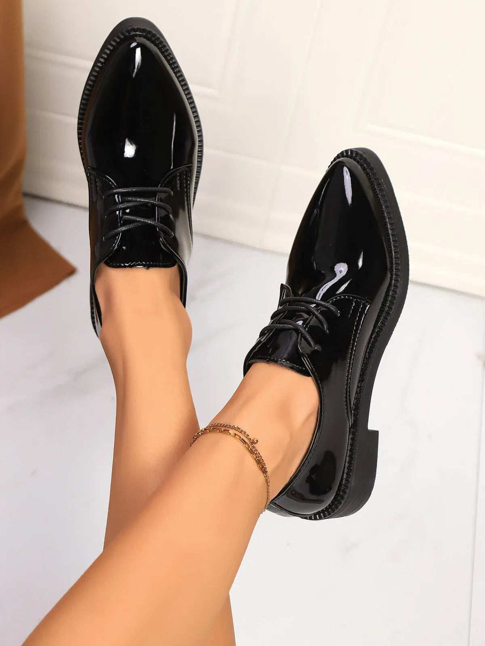 Point Toe Lace Up Loafers - Trendsi - Flyclothing LLC