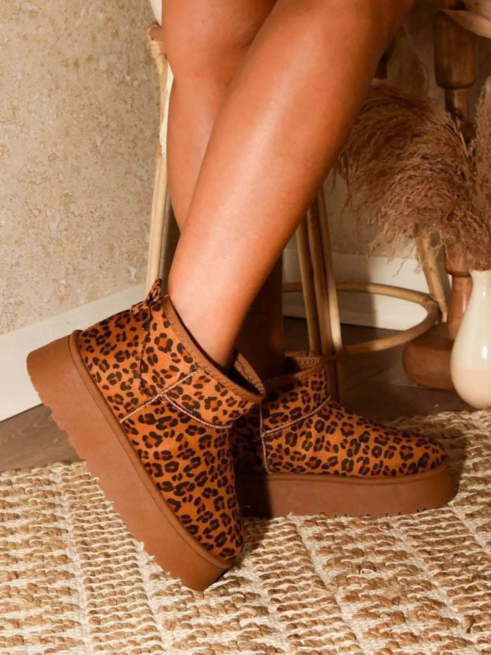 WILD DIVA Thermal Furry Leopard Platform Booties - Trendsi - Flyclothing LLC