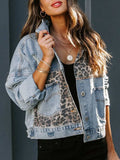 Distressed Leopard Drop Shoulder Denim Jacket - Trendsi - Flyclothing LLC