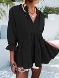 Ruffled Notched Three-Quarter Sleeve Blouse - Trendsi - Flyclothing LLC