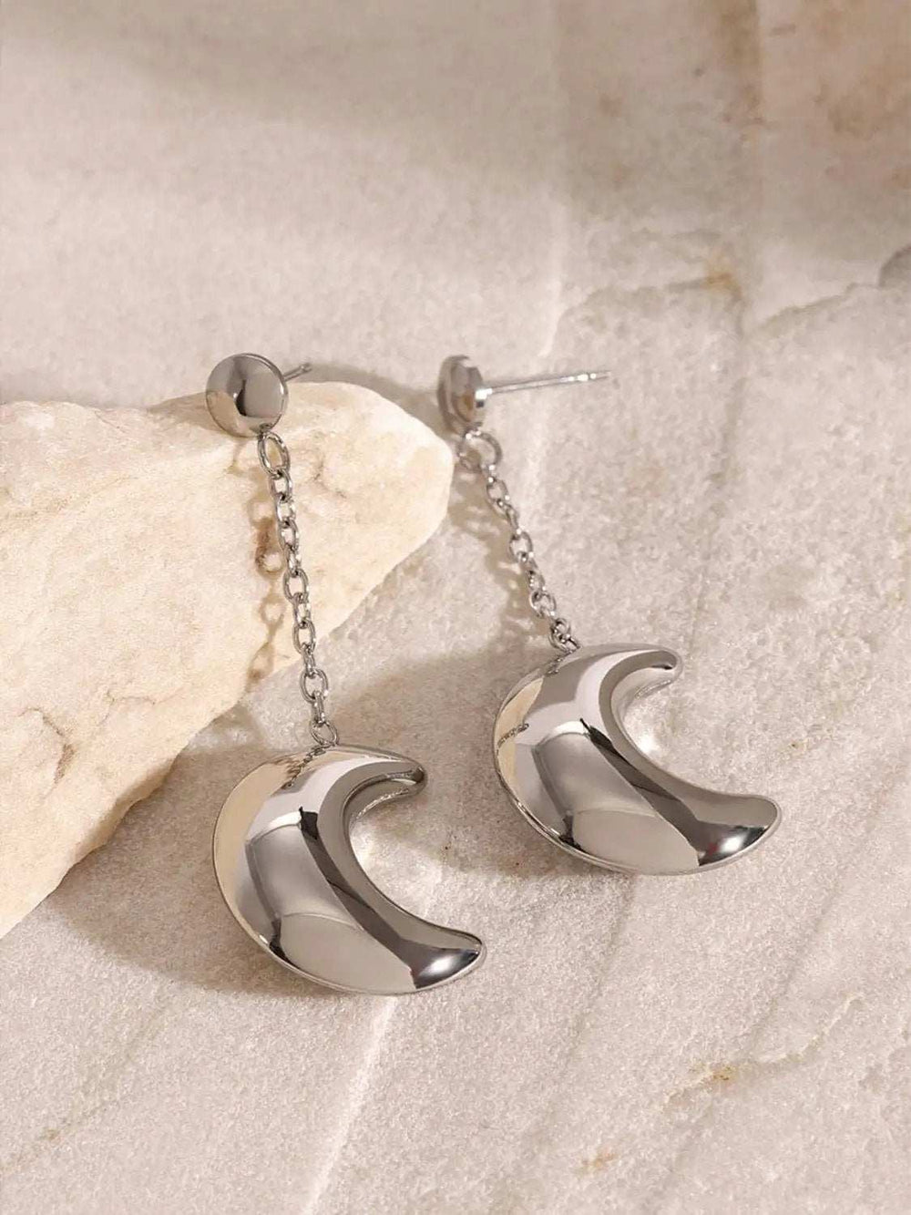 Stainless Steel Moon Dangle Earrings - Trendsi - Flyclothing LLC