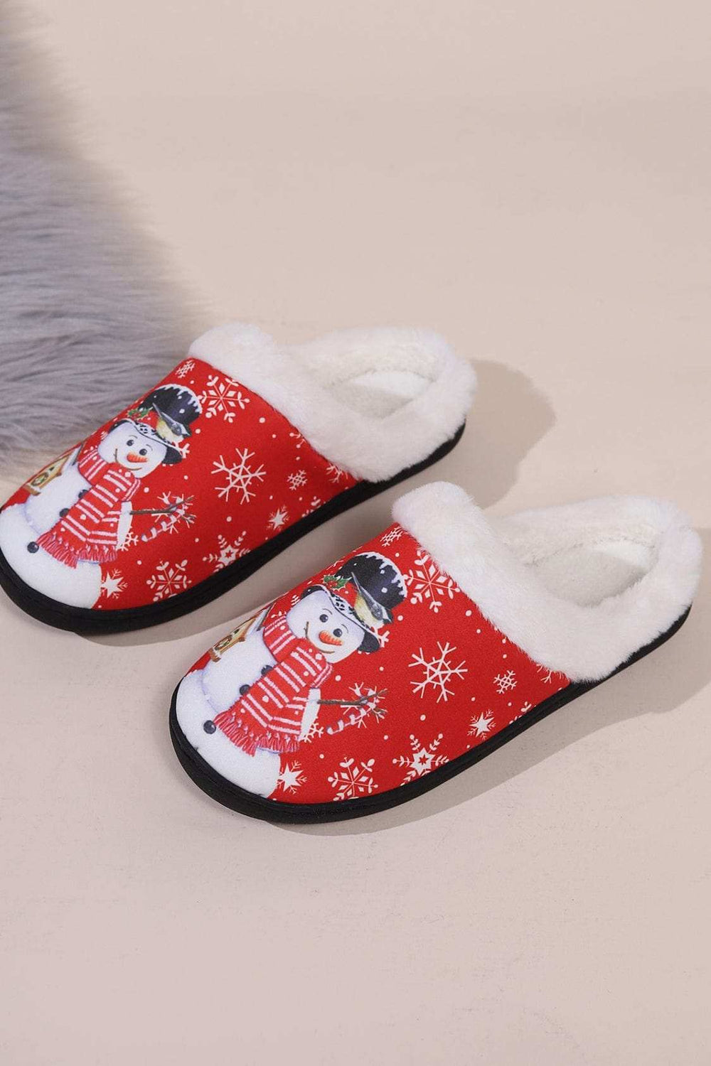 Snowman Round Toe Faux Fur Slippers - Trendsi - Flyclothing LLC