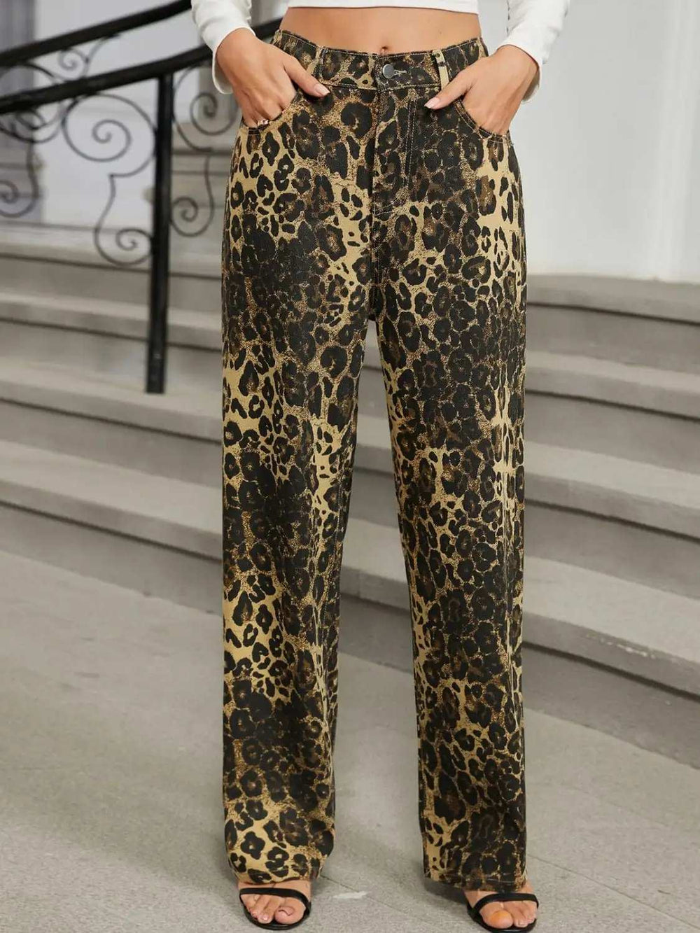 Leopard Jeans with Pockets - Trendsi - Flyclothing LLC