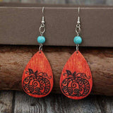 Turquoise Wooden Pumpkin Teardrop Earrings - Trendsi - Flyclothing LLC