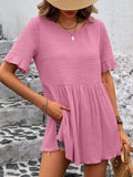 Round Neck Short Sleeve Blouse - Trendsi - Flyclothing LLC