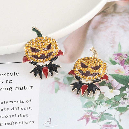 Demon Pumpkin Rhinestone Alloy Earrings - Trendsi - Flyclothing LLC