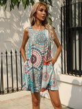 Printed Round Neck Sleeveless Dress with Pockets - Trendsi - Flyclothing LLC