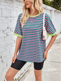 Lovelet Striped Round Neck Half Sleeve T-Shirt - Trendsi - Flyclothing LLC