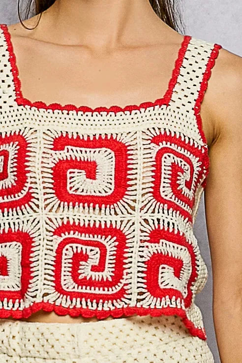 POL Handmade Crochet Cropped Tank with Granny Square Pattern - Trendsi - Flyclothing LLC