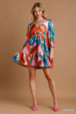 Umgee Abstract V-Neck Tiered Printed Dress - Trendsi - Flyclothing LLC