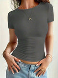 Round Neck Short Sleeve T-Shirt - Trendsi - Flyclothing LLC