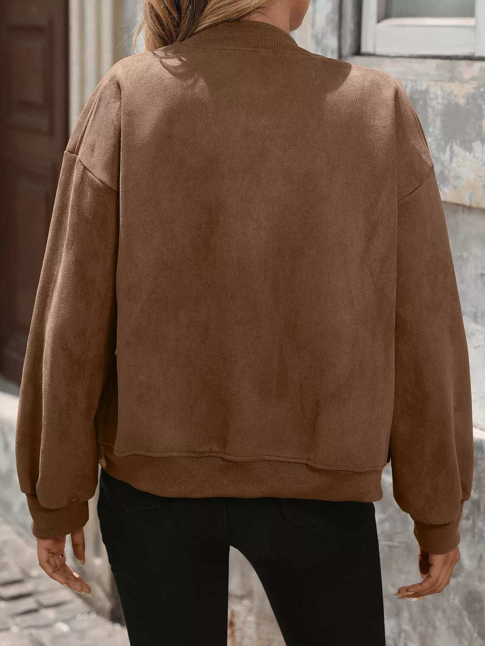 Zip Up Dropped Shoulder Jacket - Trendsi - Flyclothing LLC