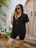 Half Zip Short Sleeve Hooded Top - Trendsi - Flyclothing LLC