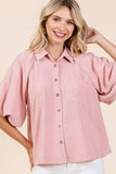 Mittoshop Airflow Short Bubble Sleeve Button Down Shirt - Trendsi - Flyclothing LLC