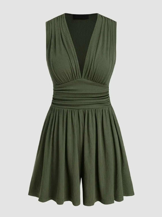 Ruched Plunge Sleeveless Romper - Trendsi - Flyclothing LLC