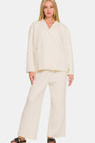 Zenana Quilted Button Up Long Sleeve Top and Pants Lounge Set - Trendsi - Flyclothing LLC
