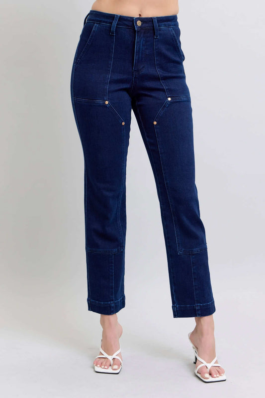 Judy Blue Full Size Hw Work Wear Knee Patch Straight Jeans Plus Size - Trendsi - Flyclothing LLC