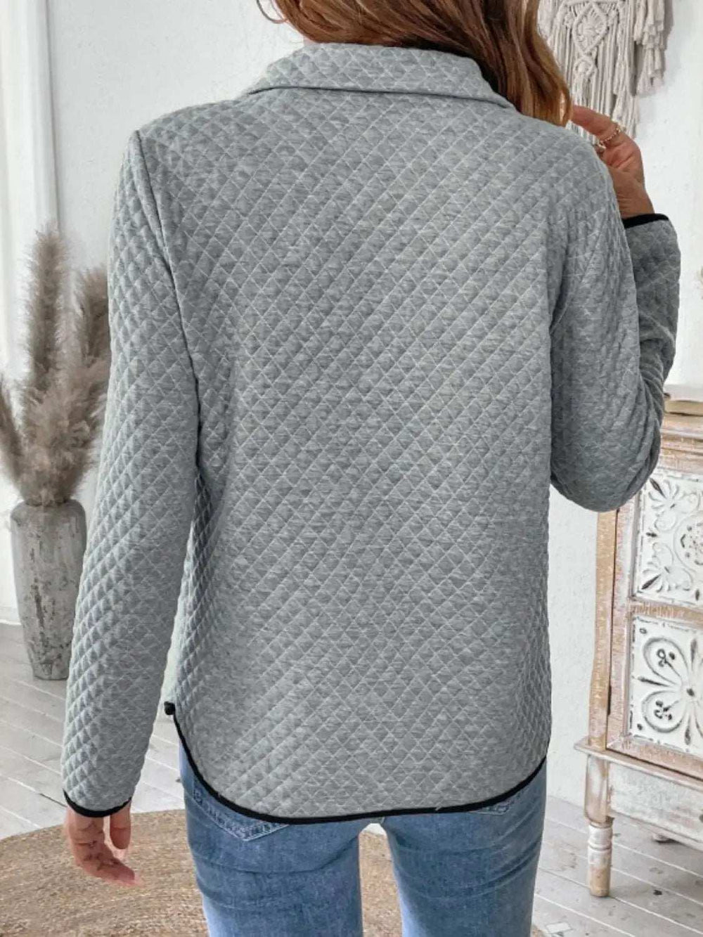 Perfee Texture Half Zip Long Sleeve Sweatshirt - Trendsi - Flyclothing LLC