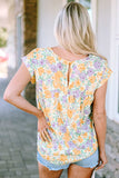 Printed Round Neck Cap Sleeve Blouse - Trendsi - Flyclothing LLC