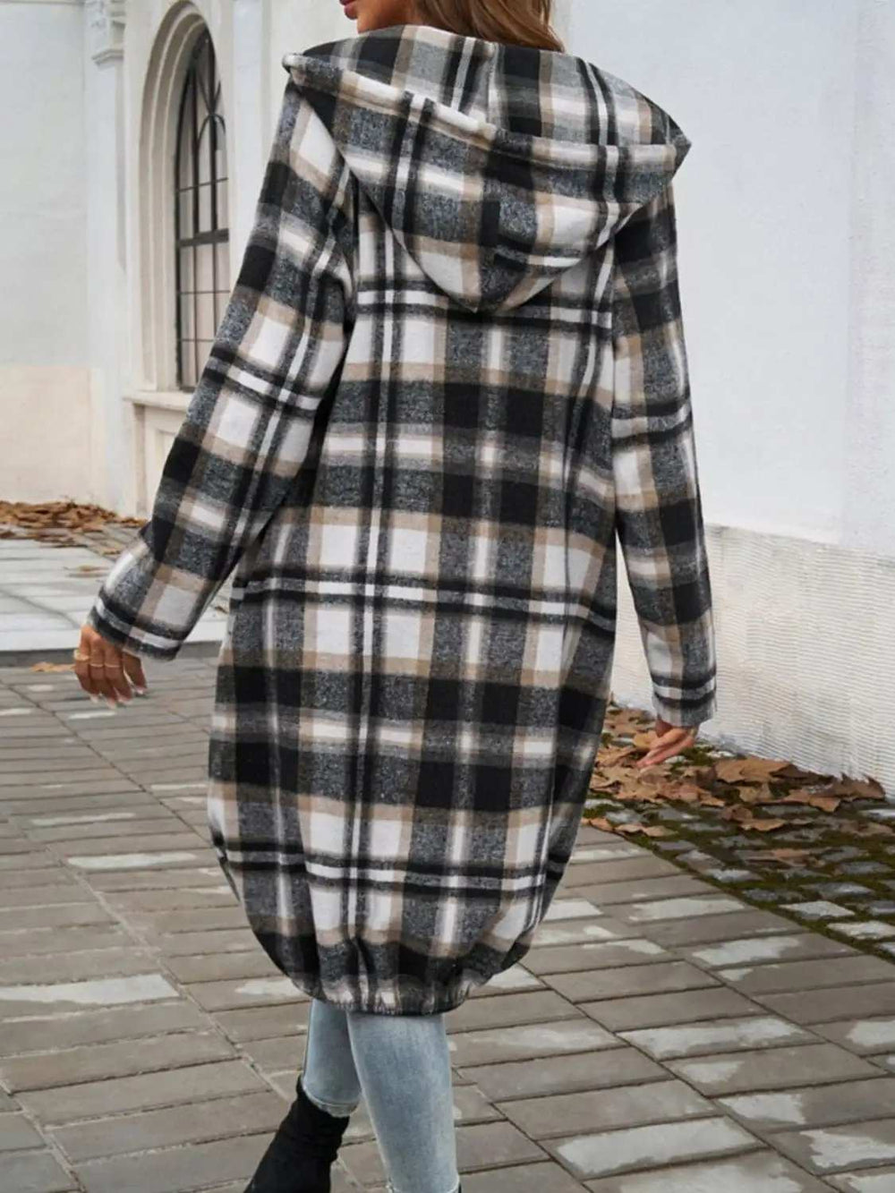 Plaid Zip Up Hooded Coat - Trendsi - Flyclothing LLC