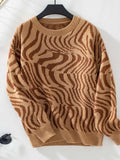 Geometric Round Neck Long Sleeve Sweater - Trendsi - Flyclothing LLC