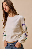 SO ME Mardi Gras Glitter Bow Ribbon Sweater Knit Top - Trendsi - Flyclothing LLC